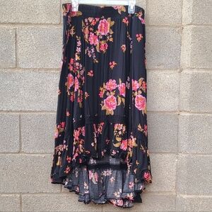 Torrid Black High-Low Bohemian Skirt with Pink Floral Design Plus Size 2
